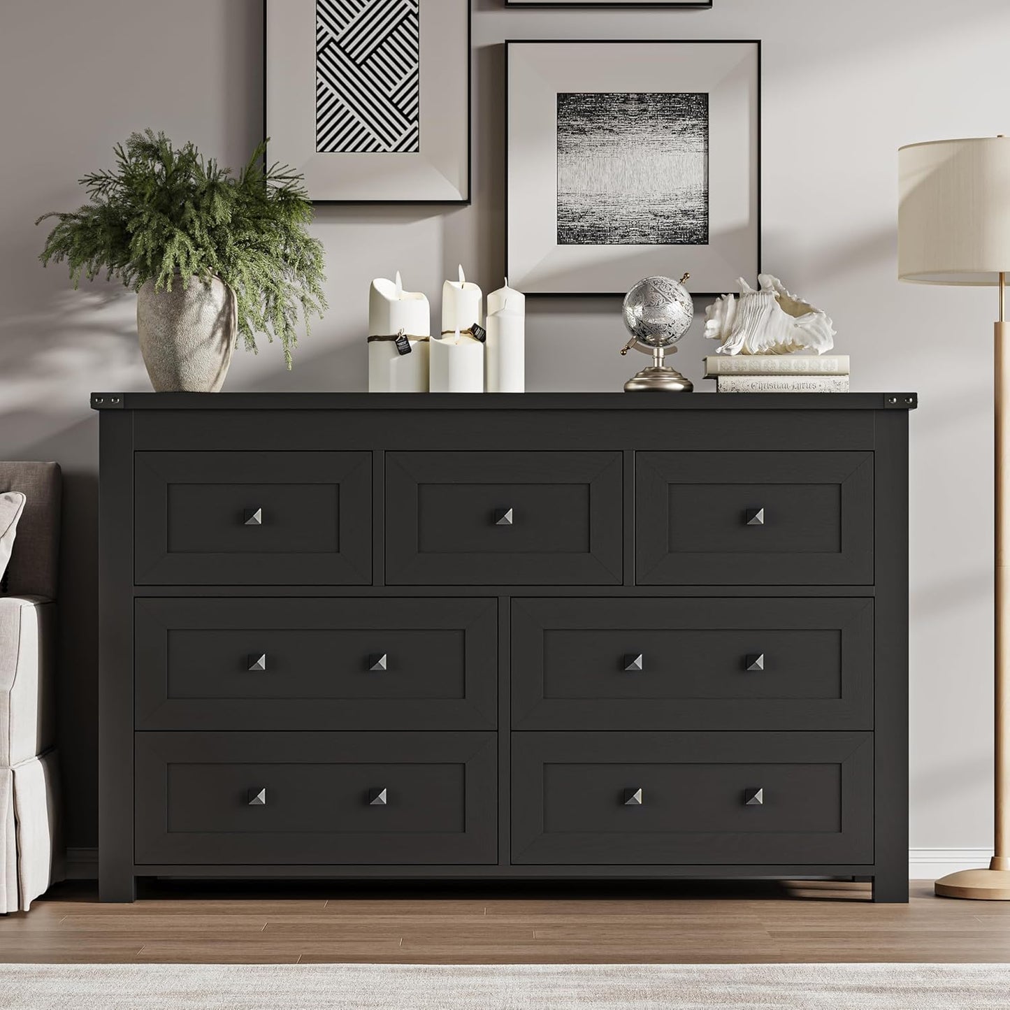 7-Drawer Dresser, Modern Wooden Storage Chest of Drawers, Dresser TV Stand, Wood Drawer Organizer with Metal Handles for Bedroom, Living Room, Hallway