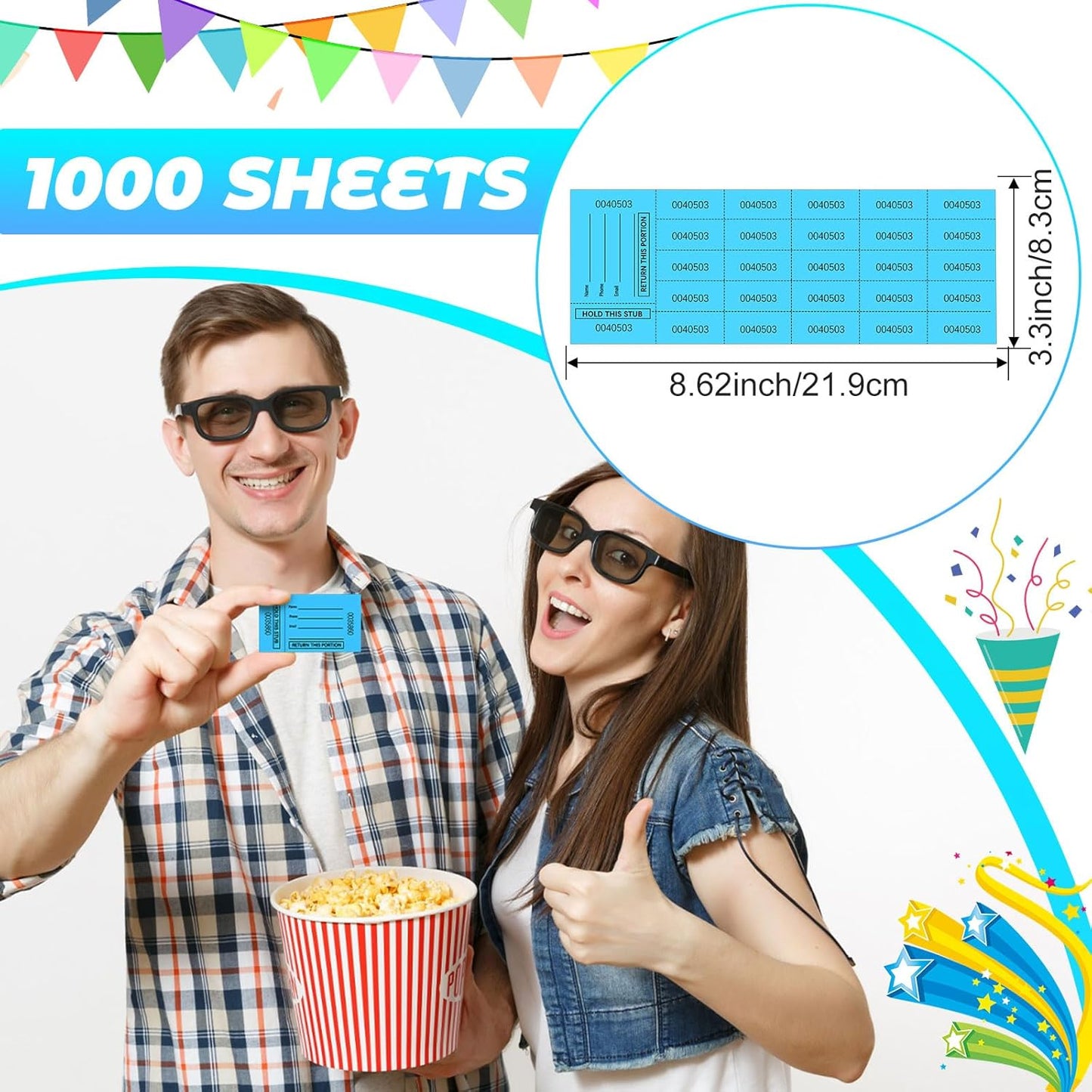 Kosiz 1000 Sheet 25 Bid Raffle Tickets Chinese Auction Tickets Sheets Auction Fundraiser Ticket Numbered with Name and Phone Number Per Sheet Raffle Tags for Silent Auction(Lake Blue)