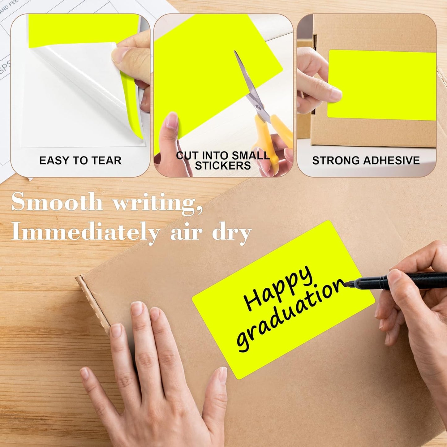 PARLAIM 3x5 inch Rectangle Color Code Stickers, 1000PCS 4 Rolls Square Adhesive Inventory Label, Fluorescent Yellow