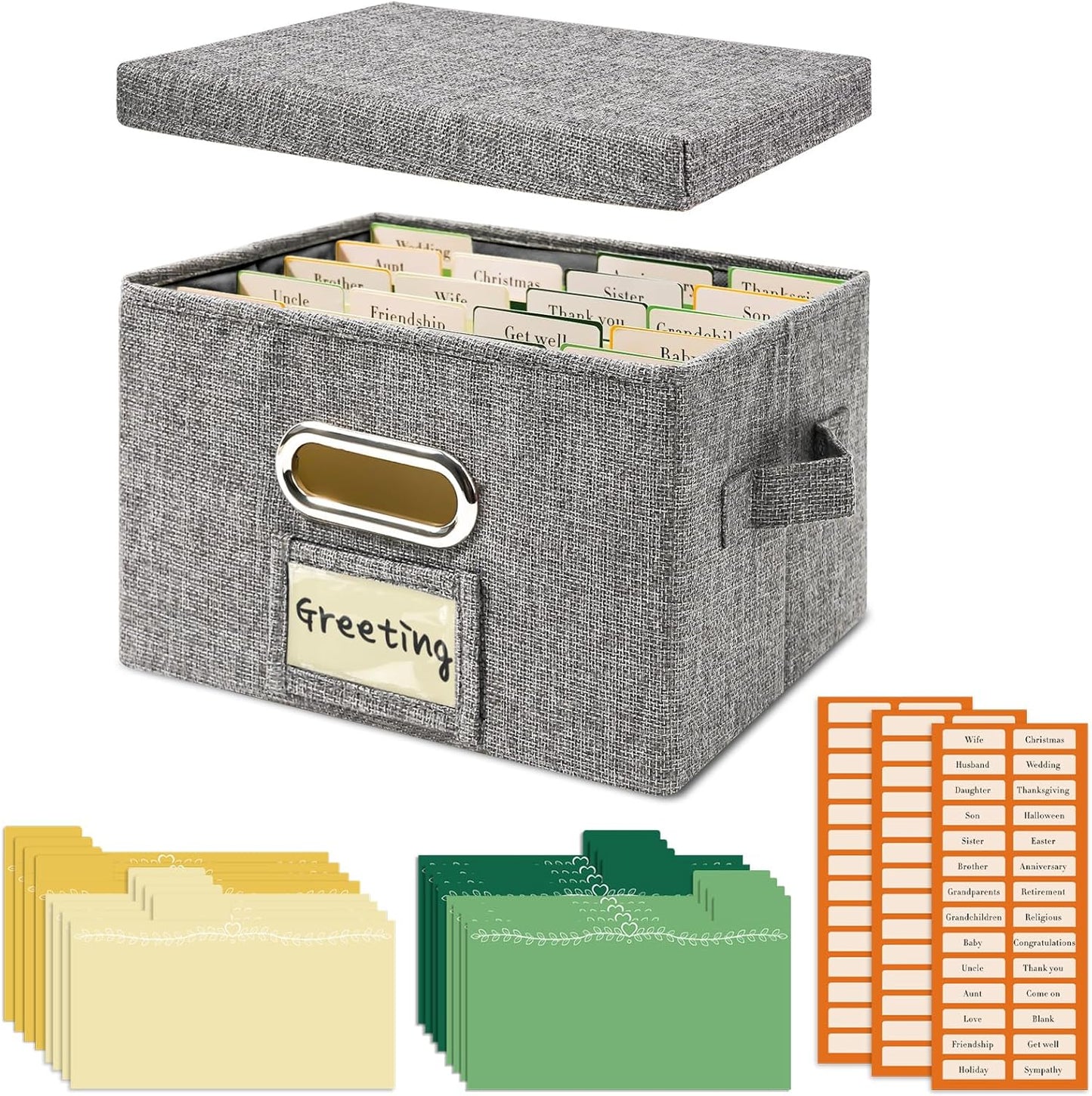 Vienrose Greeting Card Organizer 1 Pack, Storage Box with 20 Adjustable Dividers, Foldable Organizer Box Holds over 150 Cards, Storage Stickers Recipes Photos Envelopes Bills Vinyl Records, Grey