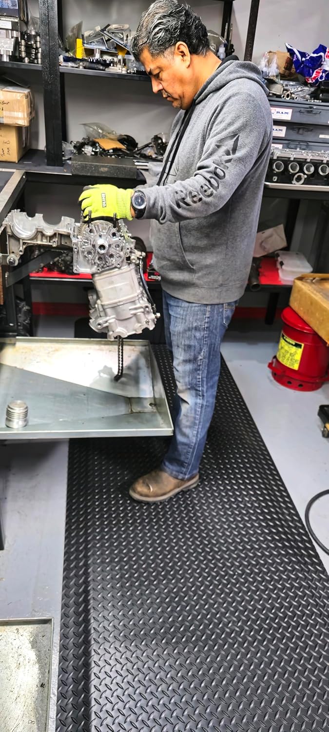 Rhino Mats, American Classic Diamond Anti-Fatigue Mats, Industrial Ergonomic Comfort Standing Mat for Work, Home, Garage, Office, Kitchen or Anywhere (Black 9/16" Thick, 2 FT. x 19 FT.)