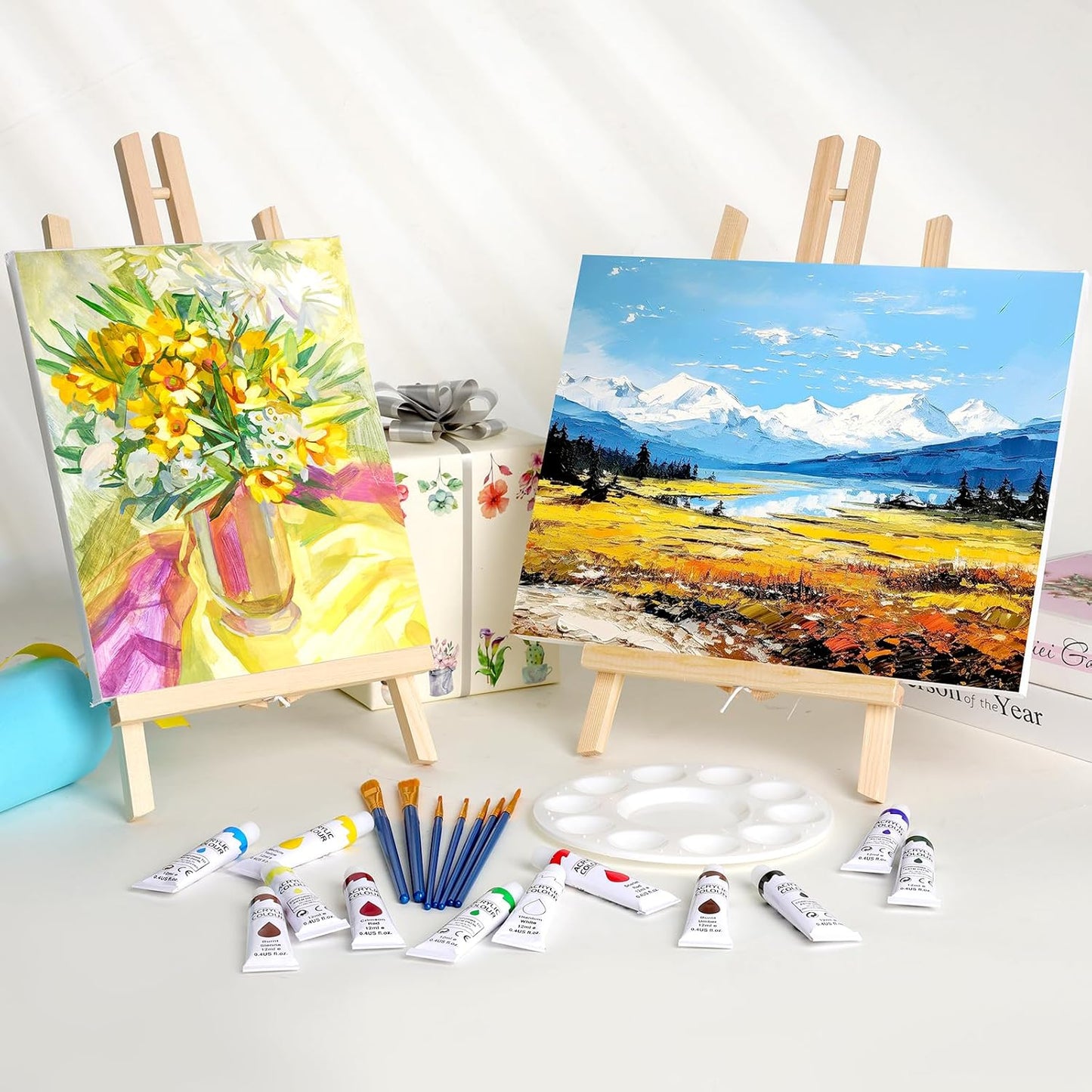 ESRICH 6 Pack 16in Wood Easels,Tabletop Easel for Painting,Painting Party, Displaying Canvases, Kids Student Table School Desktop, Portable Canvas Photo Picture Sign Holder