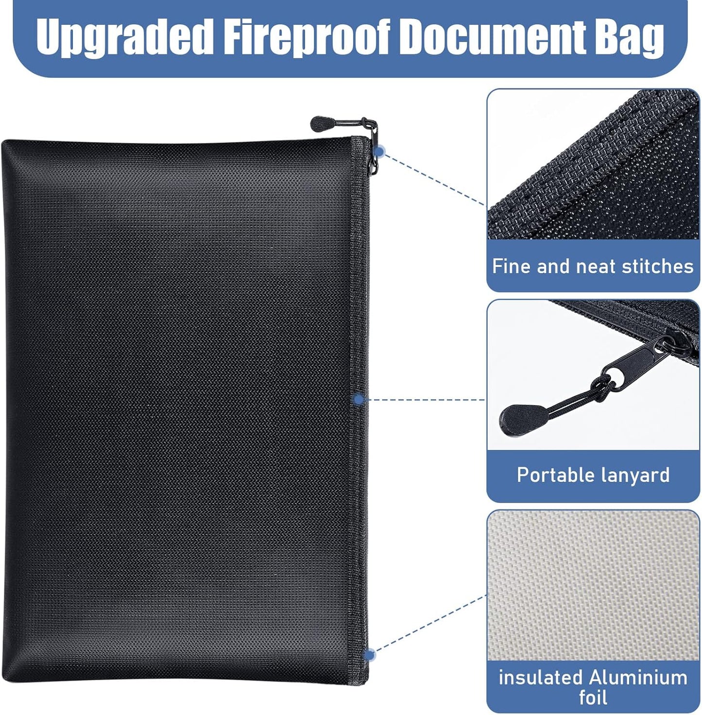 4 Pack Fireproof Document Bags 13.4 x 9.4 Inch Waterproof and Fireproof Money Bag Document Holder with Zipper Fireproof Safe Storage Bag for A4 Documents, Money, Passport and Tablet