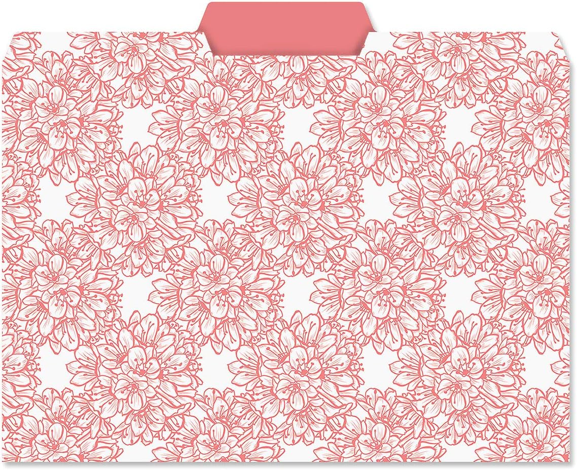 Current Charcoal & Coral File Folders Value Pack - Bulk Set of 24, 6 Pretty Decorative Designs, 1/3 Cut Tabs, Heavy-Duty Paper Stock, Office Supplies for Home & Work, 9-½” x 11-¾” Letter Size