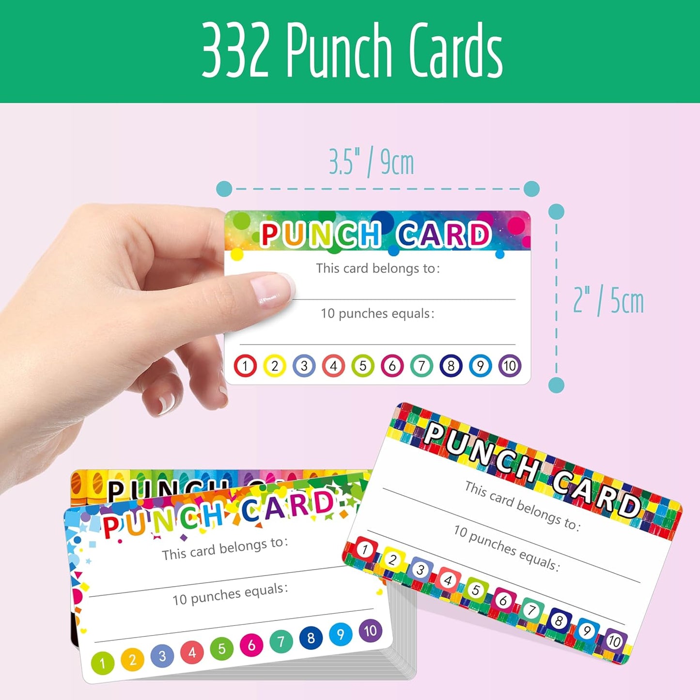 332 PCS Punch Cards, 4 Designs Incentive Reward Card Student Awards Loyalty Cards for Business, Classroom, Kids Behavior, Students, Teachers (3.5” x 2”)
