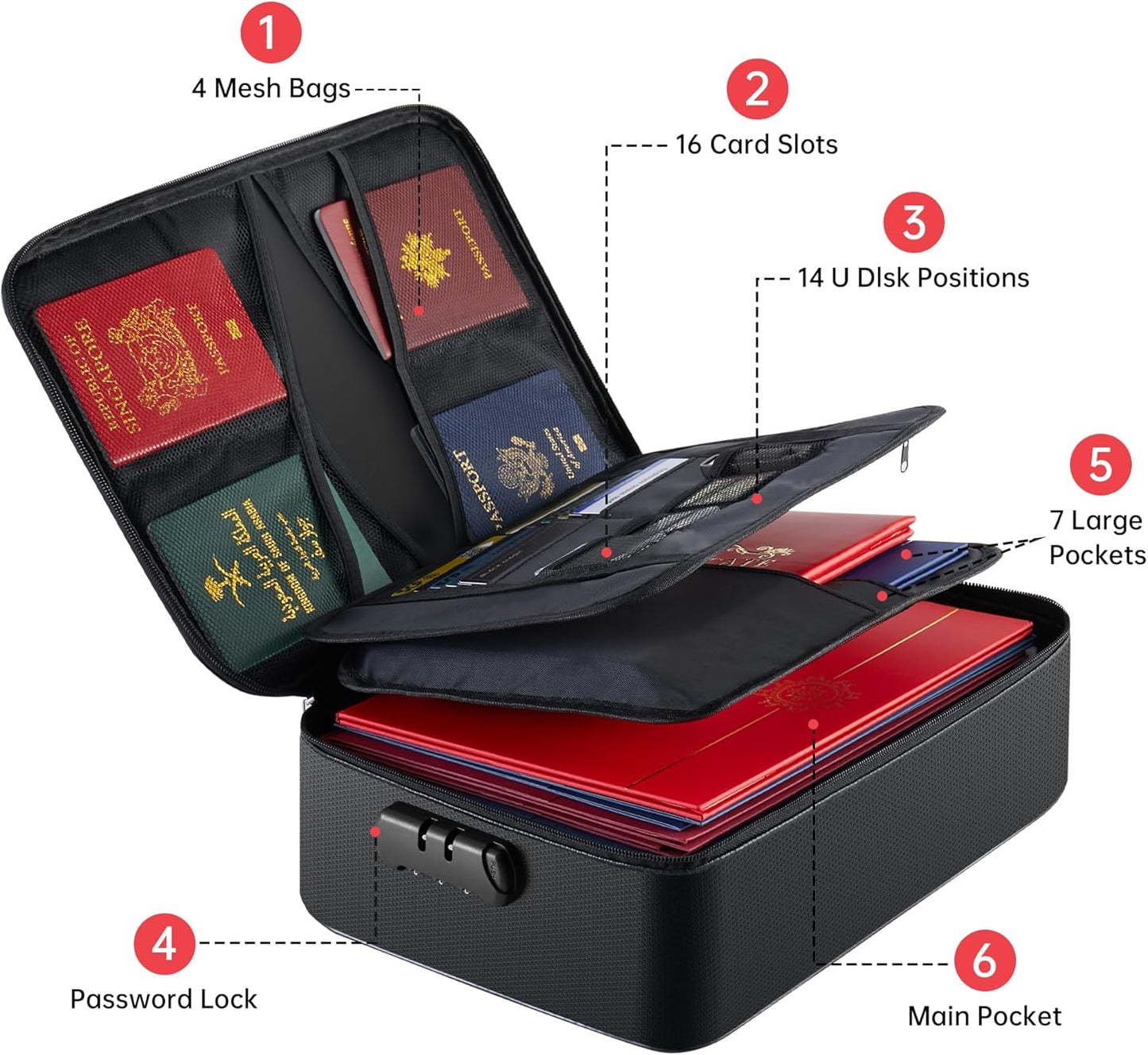 GIANTLUMl 5200°F Fireproof Document Box with Lock,Safe Fireproof Document Bag for Home&Office,Important Documents Organizer,Safety Storage Box Waterproof,8 Layers File Organizer,Portable Travel Safe