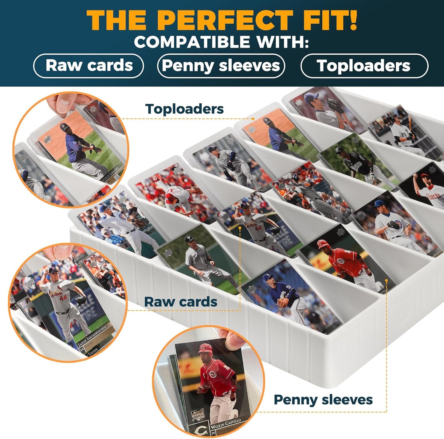 Card Sorting Tray - Stackable Trading Cards Organizer, 15-Compartment Sorter Tray for Organizing Raw Cards, Sleeved Cards or Toploaders– Includes 15 Trading Card Dividers, White