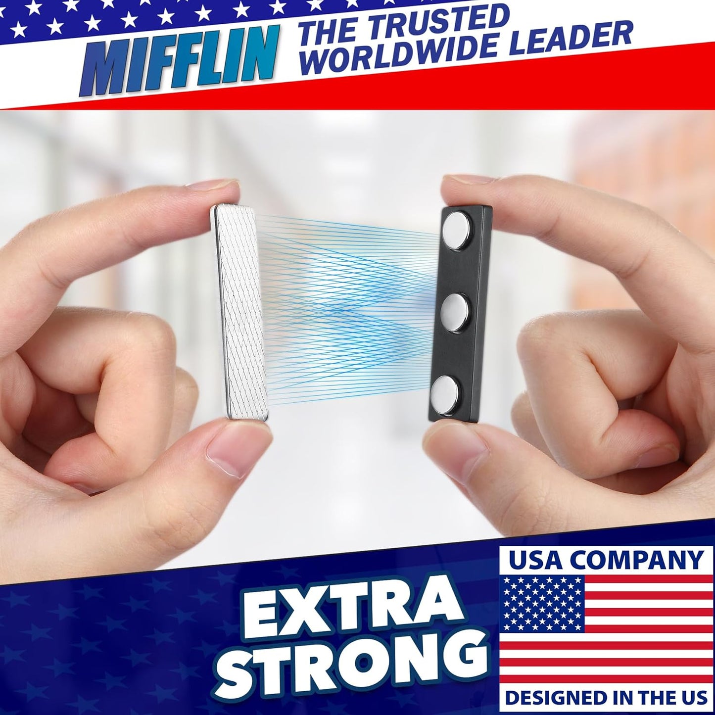 Mifflin-USA - Name Tag Magnets - 500 Pack, 1.75 x 0.5 Inches - Premium ID Badge Holder with 3 Extra Strong Neodymium Magnets