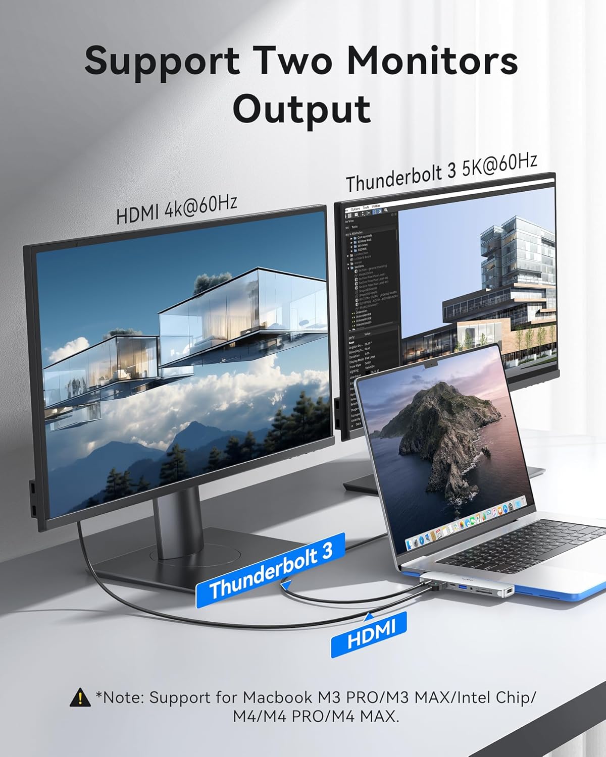 Apple MacBook Pro/Air USB-C Adapter Hub - Multiport 8-in-2 with HDMI, Thunderbolt 3, USB 3.0, 2.0, SD/TF Card Reader, Silver