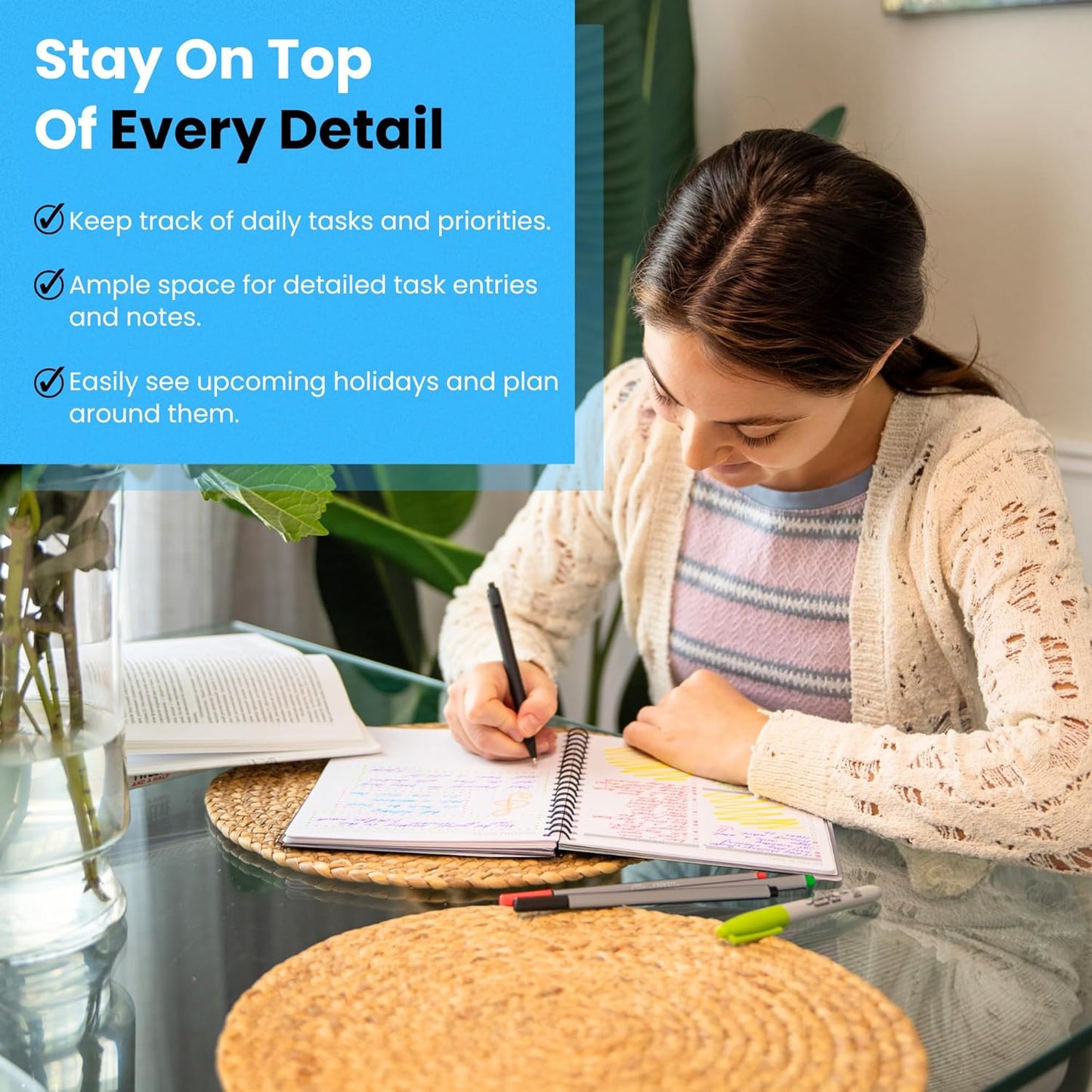 Undated Monthly Planner - 18 Month Calendar Planner Book for School, Office and Home - Simplified Hardcover Blank Planners for Goals, Tasks and Dates - B5(6.9" x 9.8") Pink