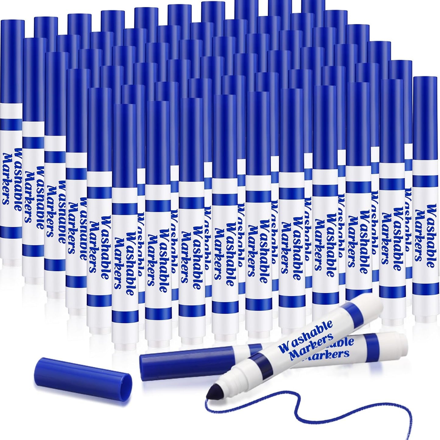 Janlaugh 60 Pcs Blue Washable Markers Bulk Coloring Broad Line Markers for Kids Conical Tip Blue drawing pens for Classroom Back to School travel Art baby shower gender reveal Supplies, Ages 6+