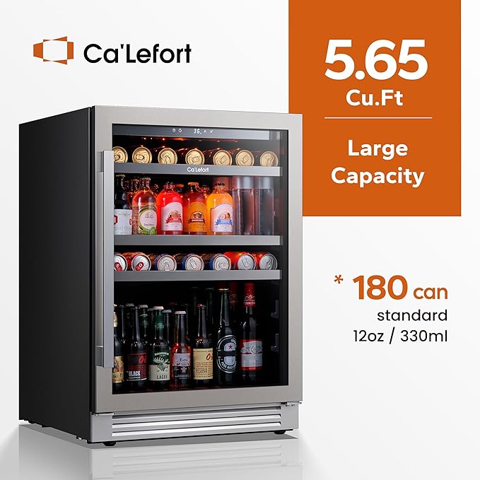 Ca'Lefort Wine Beverage Refrigerator Bundle - 48 Inch 34-65°F Drink Fridge Glass Door, 3 LED Dual Zone Wine Fridge Built-in or Freestanding, Holds 180 Cans and 46 Bottles (11.3 Cu.ft)