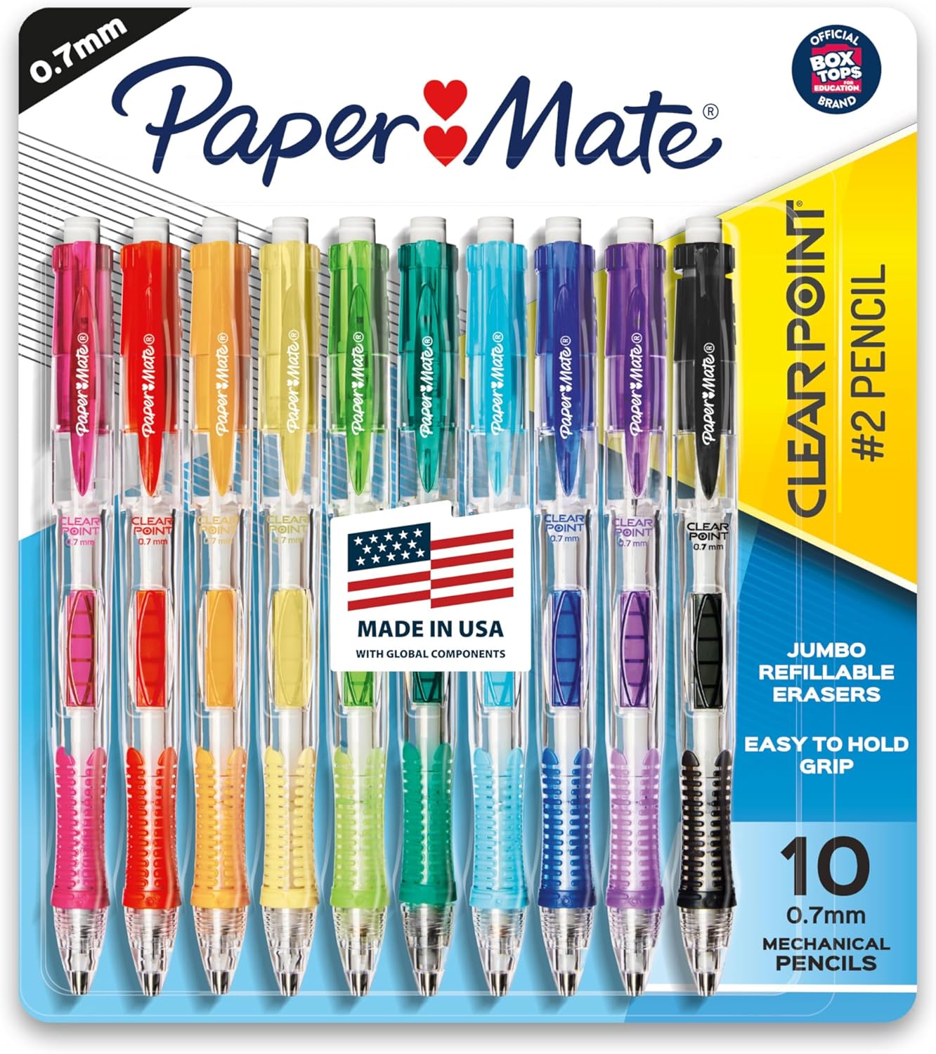 Paper Mate Clearpoint Mechanical Pencils, 0.7mm HB #2 Pencil Lead, 2 Pencils, Assorted Barrel Colors, 10 Count - Back to School,Teacher Supplies, Drawing, Sketching