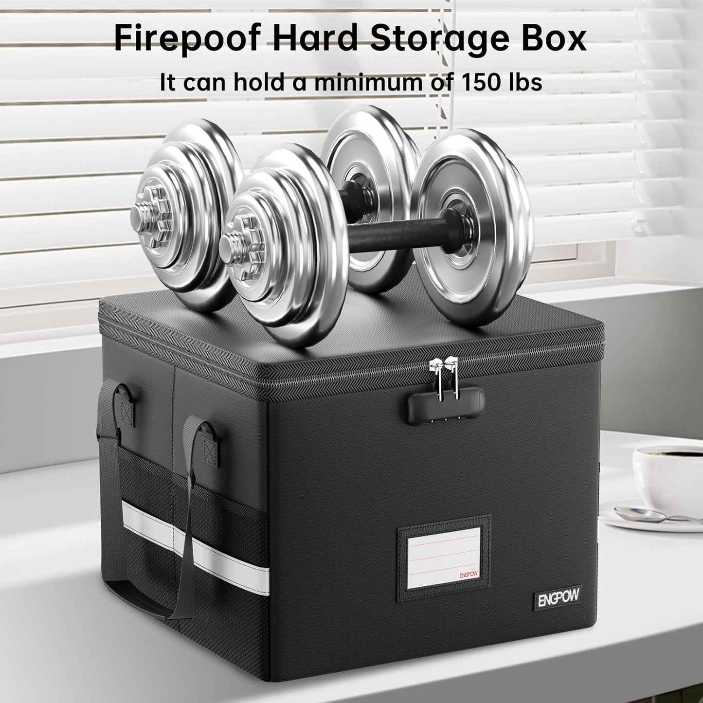 ENGPOW 5200°F Fireproof Document Box with Lock, Heat Insulated Collapsible File Storage Organizer with Handle, Portable Home Office File Cabinet for Hanging Letter/Legal Size Folder, Black