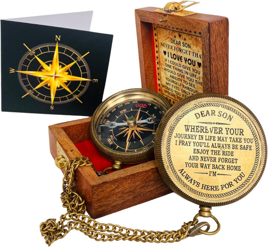 Gift for Son from Mom Dad | Engraved Compass 2" - Father to Son Gifts, Mom to Son Gifts for Graduation 2025, Birthday Baptism Confirmation Communion