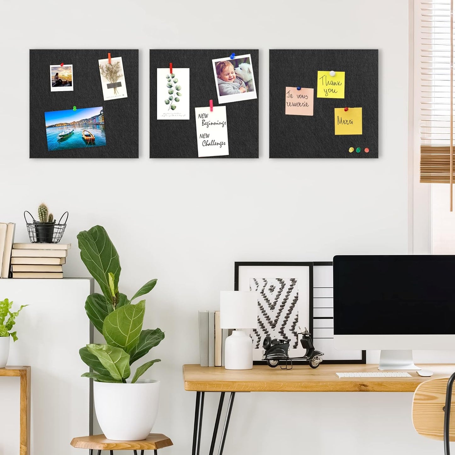 AKTOP Black Cork Bulletin Board 12x12, 1/2" Thick Felt Cork Board Tiles 12 Pack, Small Square Pin Board for Wall, Self Adhesive Corkboards with 120 Push Pin Wood Clips for School, Home & Office