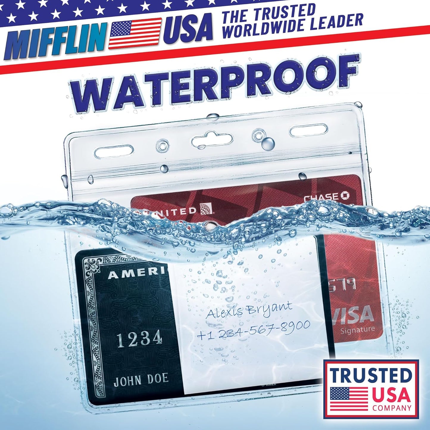 Mifflin-USA Horizontal ID Name Badge Holder (Clear, 3.5x2.25 Inches, 100 Pack), Waterproof and Resealable Plastic Card Holders