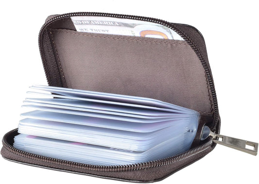 Easyoulife Genuine Leather Credit Card Holder Zipper Wallet With 26 Card Slots