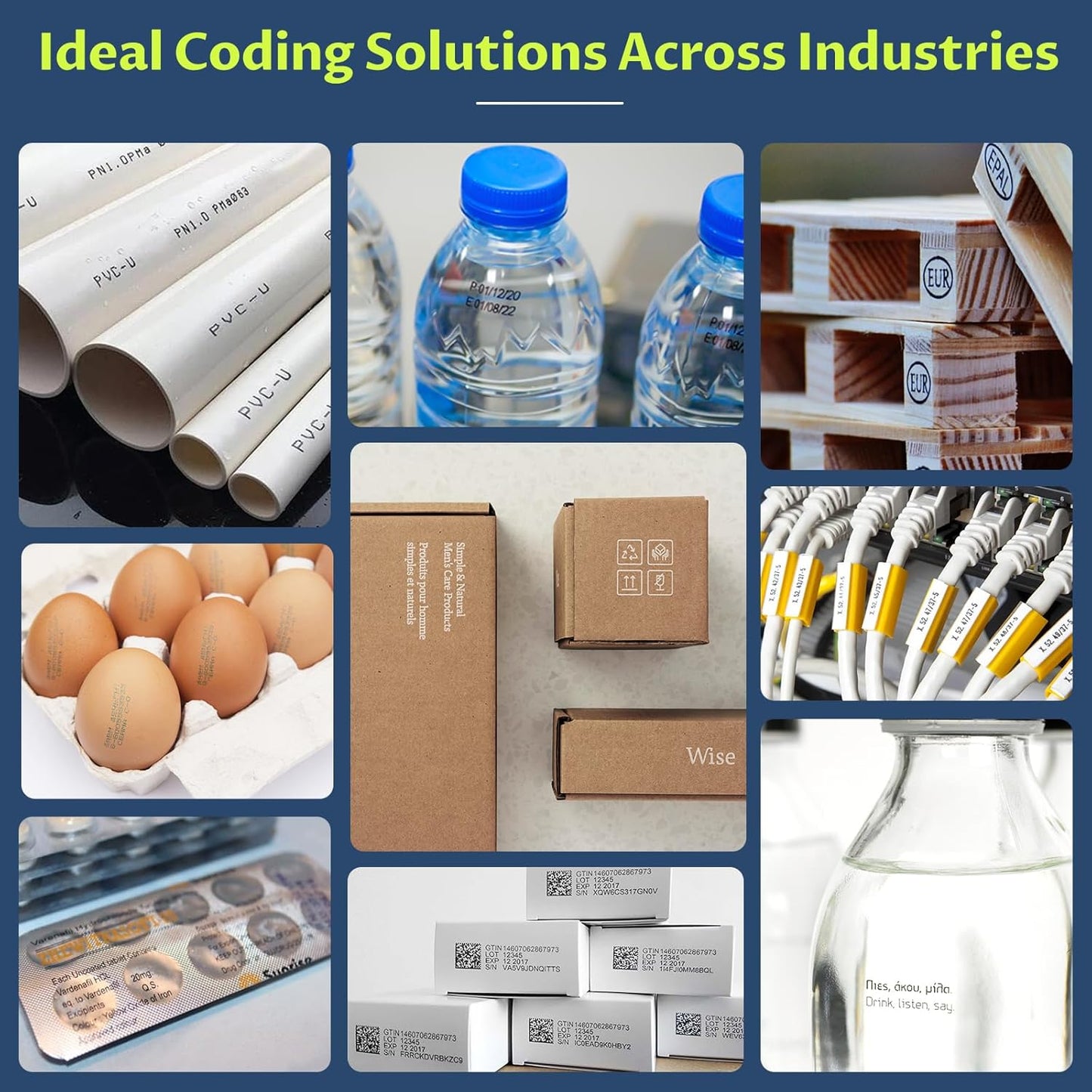 YEV Handheld Inkiet Printer V127 Newly Enhanced 16-Hour Continuous Printing 5 Wheel Support for Printing Batch Numbers, Logos, Serial Numbers, Barcodes, and QR Codes on Diverse Materials (Green)