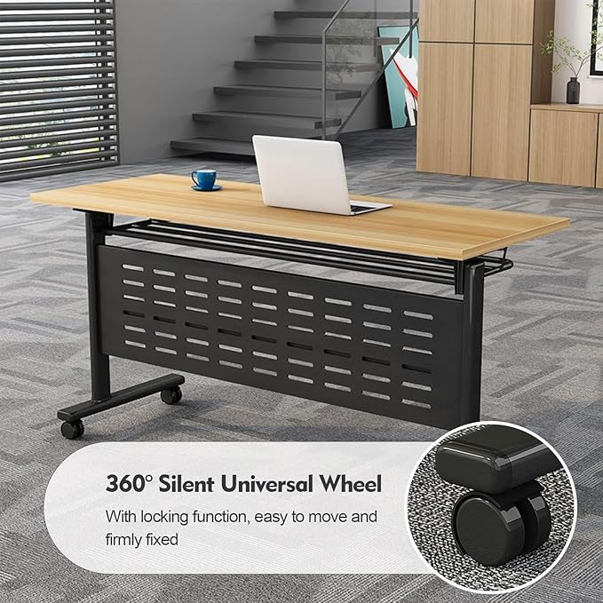 Foldable Conference Table, Folding Conference Room Table with Wheels, Flip Top Mobile Training Table, Rolling Seminar Meeting Tables for Office Training Room Classroom (6pack 63in)
