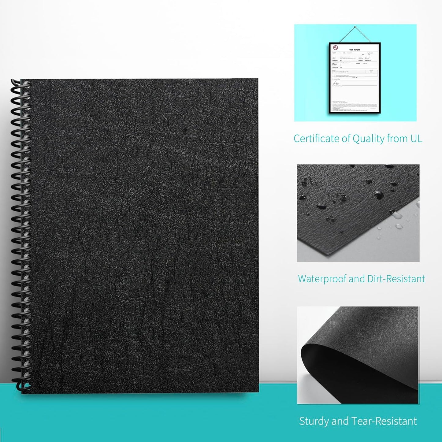 Binditek 100 Pack 12 Mil Leather-Textured Midweight Polycovers, Letter Size, Plastic Binding Presentation Back Covers, 8-1/2 x 11" Square Corners, Un-Punched, Black