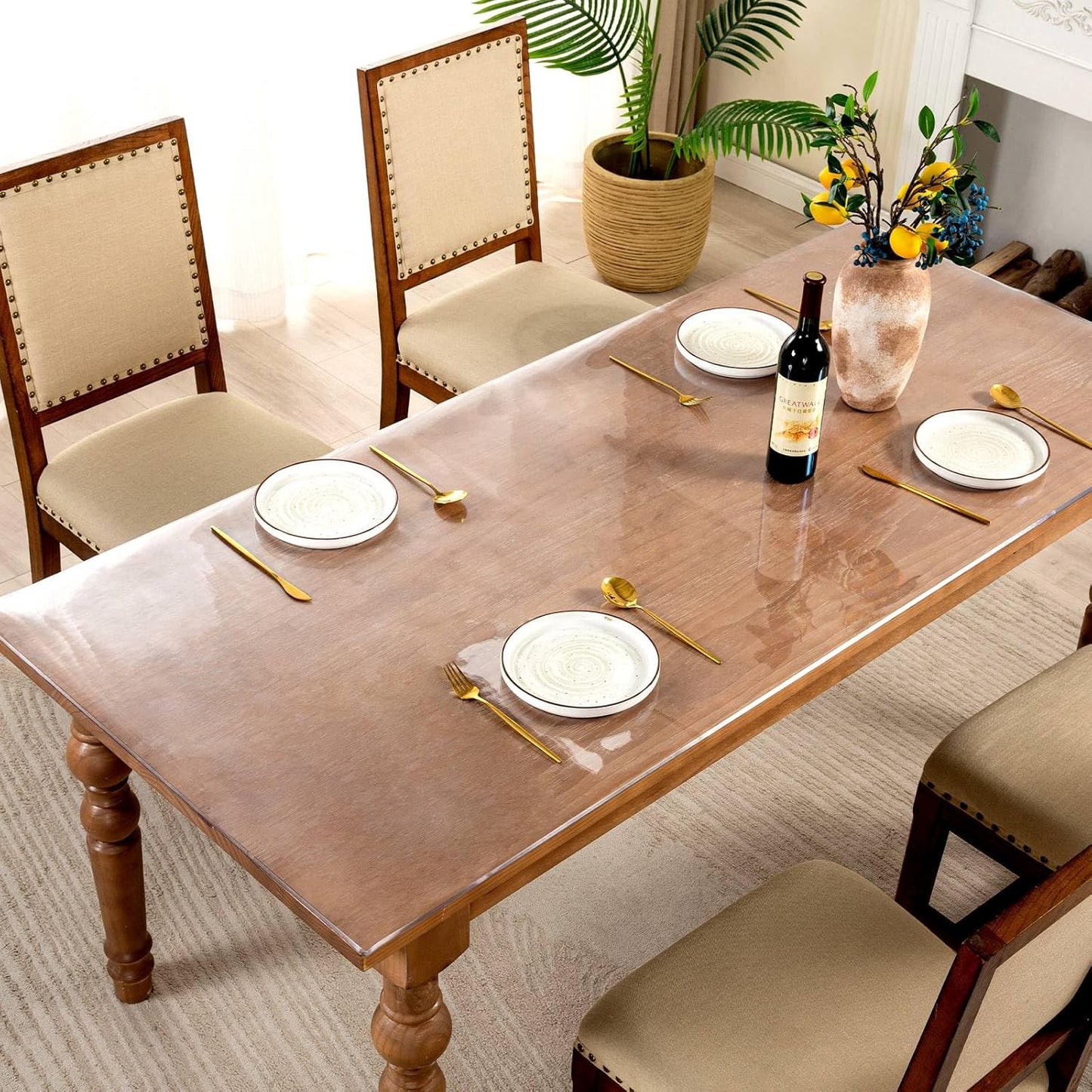 35 x 87 Inch Clear Table Cover Protector, 2mm Thick Clear Table Protector for Dining Room Table, Plastic Table Cover, Waterproof Table Pad for Kitchen, Office