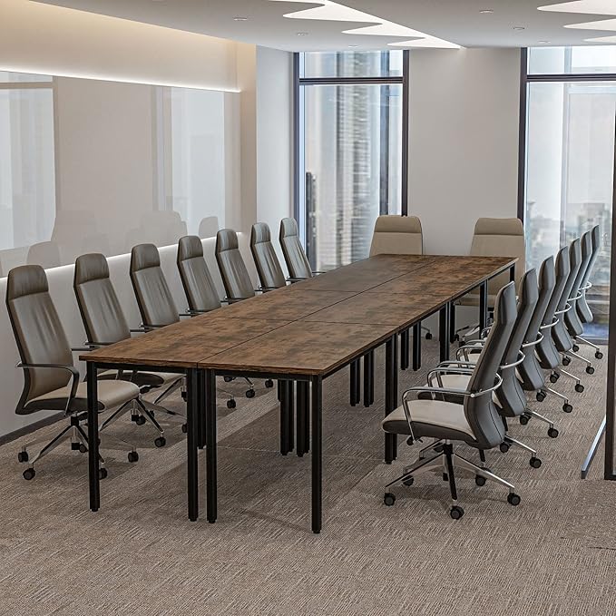 Bonzy Home Conference Tables 18ft Office Computer Desk for Meeting Room Study Writing Printer Table Meeting Seminar Table for 20 People Rustic Vintage Brown 8PCS 220.4"x47.2"x29.5"