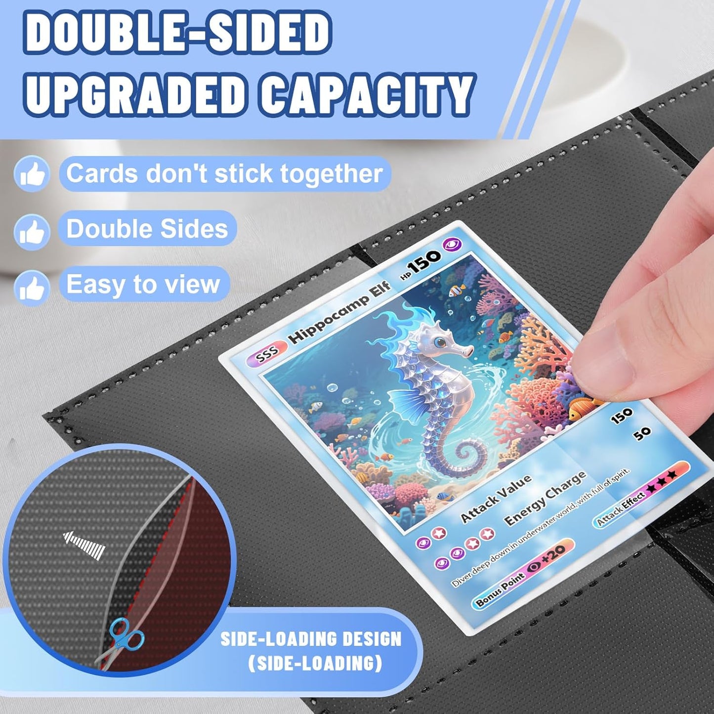 Trading Card Binder Sleeves, Baseball Holder Fit for Standard Size Sport Cards, 3 Ring Binder (Black)