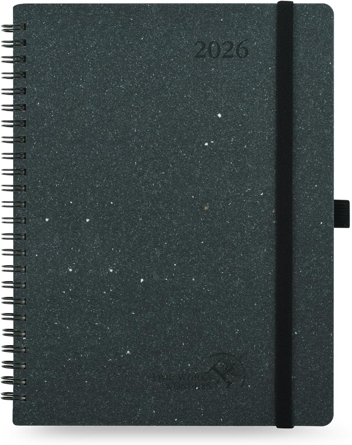POPRUN 2026 Planner - 2026 Recycled Weekly Planner [Italian Regenrated Leather - Medium Size 6.5'' x 8.5''] - 2026 Weekly Planner with Hourly Schedule, Monthly Tabs-26-WERO7-BGY - Black Grey