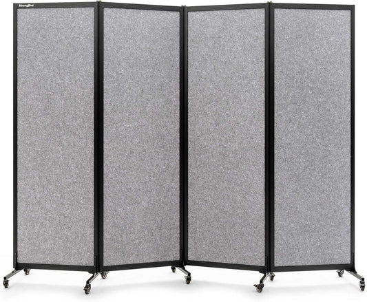 Upgrade Version Room Partition and Divider, Freestanding Rolling Dividers with Wheels,Office Privacy Screen Divider Wall,Classroom Felt Dividers,8'2"L* 6'7"H,4 Panel，Light Grey