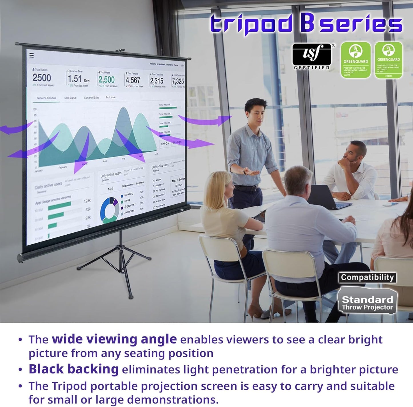 Elite Screens Tripod B, 50-INCH 1:1, Lightweight Pull Up Foldable Stand, Manual, Movie Home Theater Projector Screen, 4K / 8K Ultra HDR 3D Ready, US Based Company 2-YEAR WARRANTY, T50SB - Black