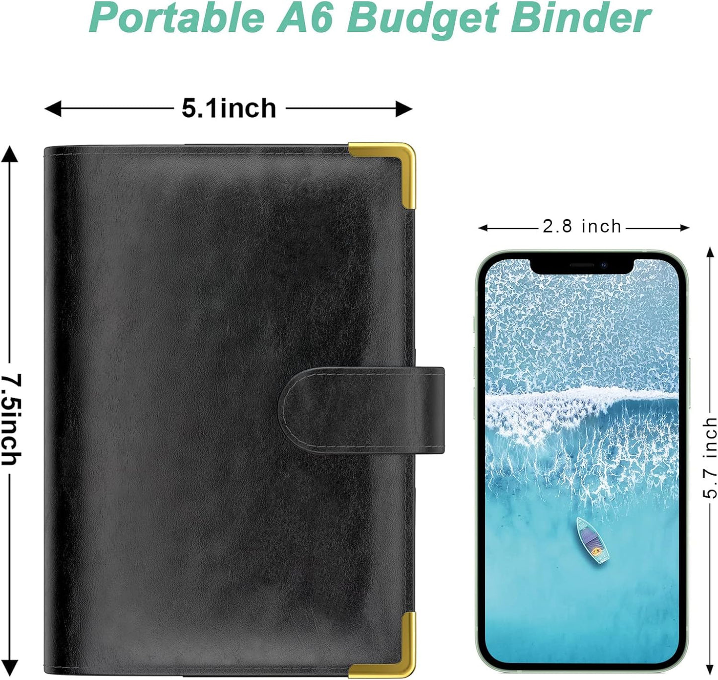 Rnivvi Budget Binder with Zipper Envelopes, A6 Money Saving Binder Cash Envelopes for Budgeting, PU Leather Planner Money Organizer for Cash Stuffing Planning, Cute System Wallet for Women Men, Black