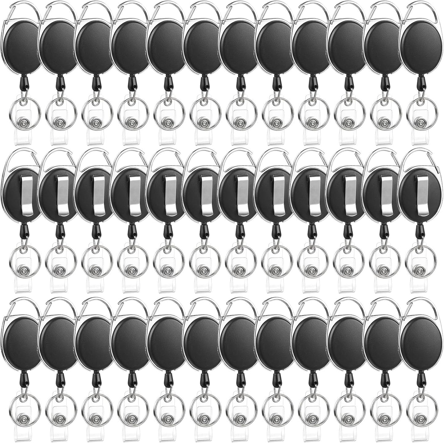 50 Pack Badge Reels Retractable ID Badge Holder with Carabiner Heavy Duty Badge Reel Clip and Key Chain for Work Office