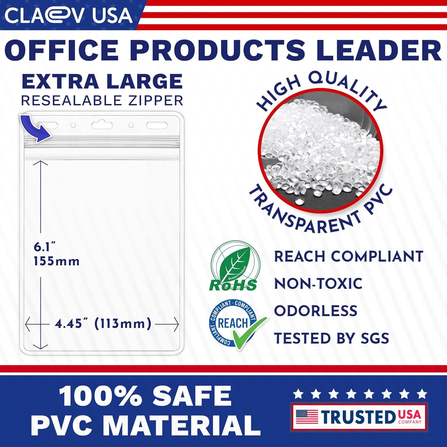 Claev Fast Seal Vertical 4x6 Passport & Card Holders (4x6 Extra Large (XXL), 250 Pack), Clear Waterproof ID Plastic Name Card Badge Holders for Travel, Conferences, Conventions