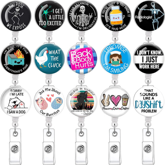 15 Pack id Badge Holder for Women Nurse Badge reels Retractable for Nurses id Badge Holders Retractable Badge Holders with Clip.Brain Badge Reel,Uterus Badge Reel,Cardiac Badge Reel