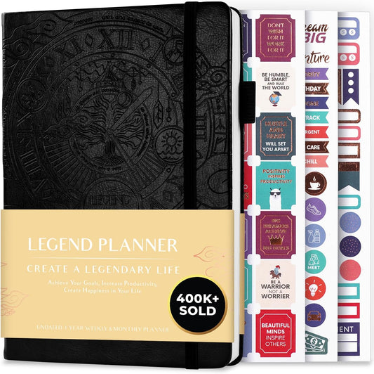 Legend Planner – Weekly & Monthly Life Planner to Hit Your Goals & Live Happier. Organizer Notebook & Productivity Journal. A5 (Black)