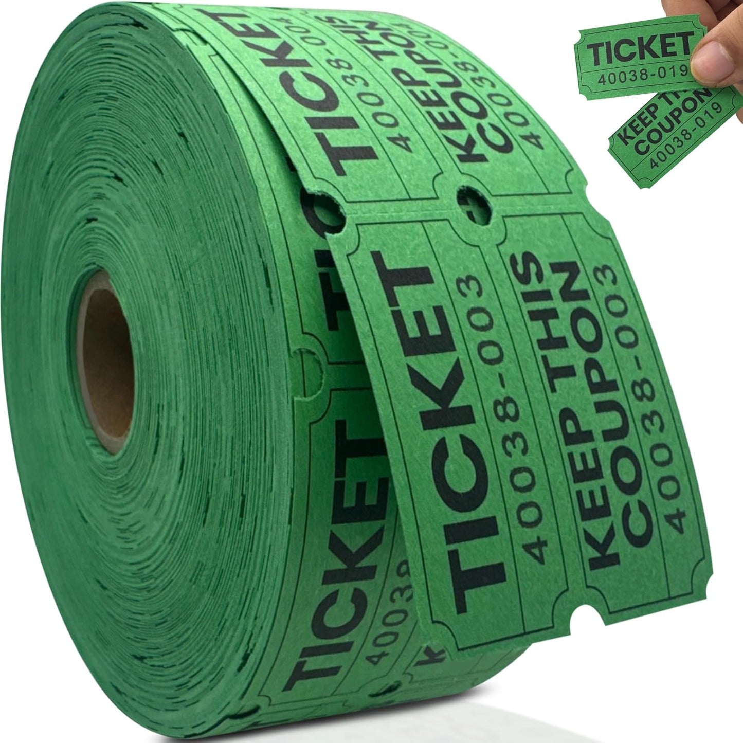 PM Company 1000 Raffle Tickets Double Roll, Green 50/50 Raffle Tickets for Events, Carnivals, Fundraisers, Class Rewards, and Prizes