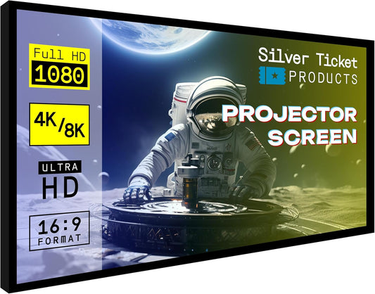 Silver Ticket Products STR Series 6 Piece Home Theater Fixed Frame 4K / 8K Ultra HD, HDTV, HDR & Active 3D Movie Projection Screen, 16:9 Format, 106" Diagonal, Woven Acoustic Material STR-169106-WAB