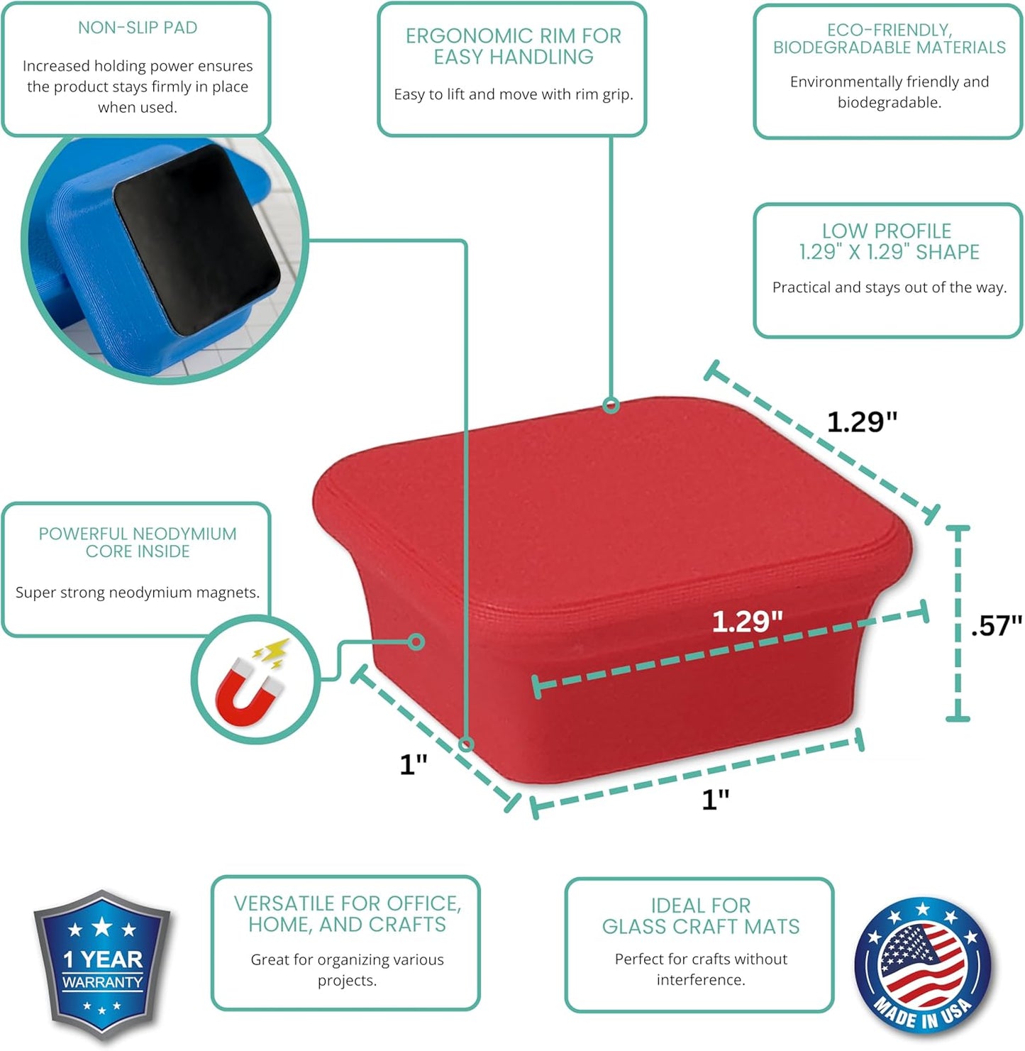 Glassboard Studio MiniBar Magnet - Strong Neodymium Rare Earth Magnets for Fridge, Whiteboard, Locker & Magnetic Glassboards - Ideal for Crafting & Office Use - Strong Fridge Magnets (Cherry Red, 2)
