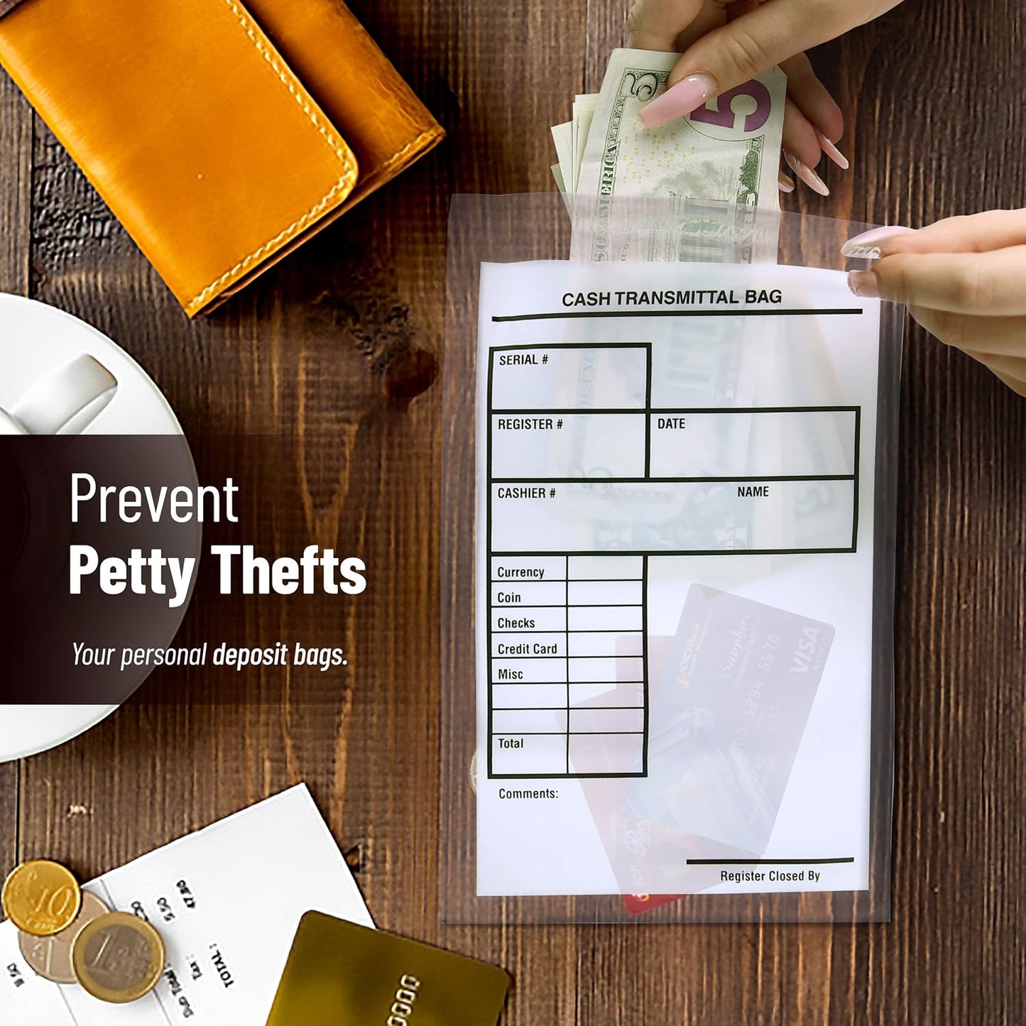 Tamper Proof Bank Deposit Bags - Self-Adhesive Seal, Write-On Surface, 6"x9" Clear Plastic Cash Envelopes | Pack of 500