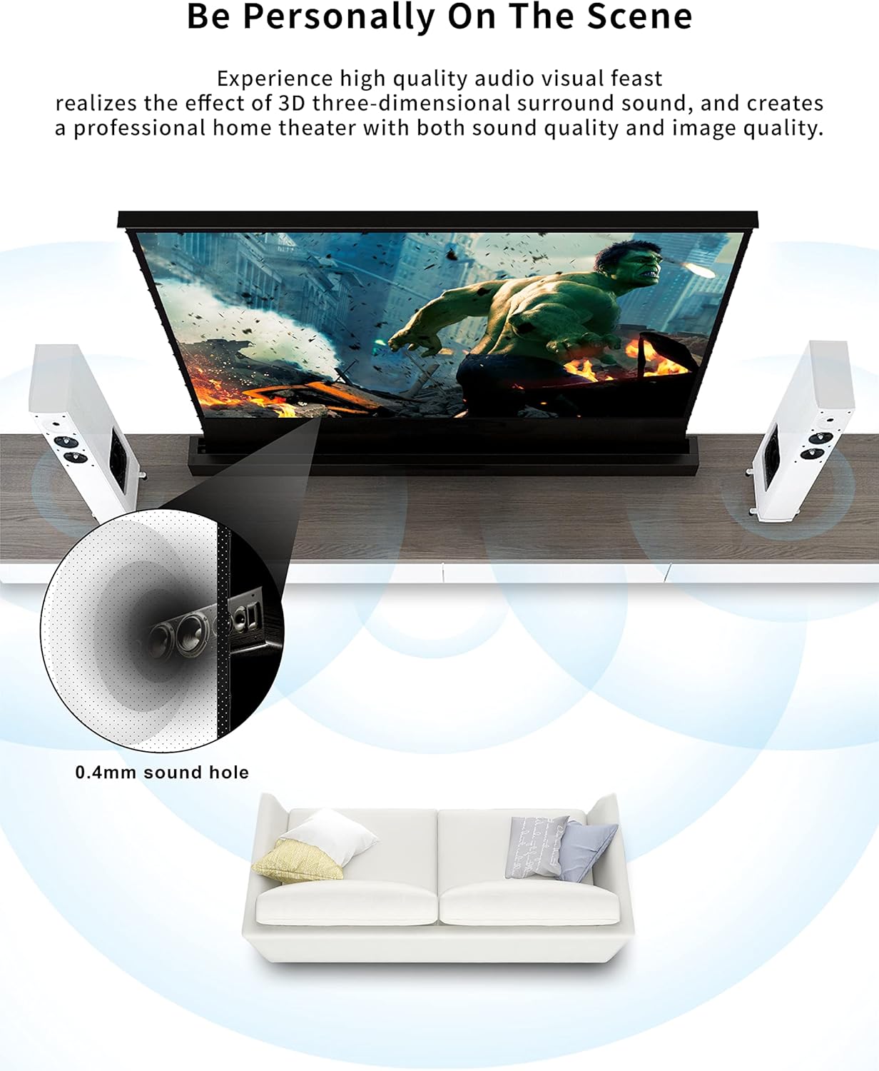 VIVIDSTORM-4K Movie Projector Screen S 100 Inch Sound Transparent Perforated Floor Rising White Fabric 4k HD Ready Home/Movie Theatre Work with Normal Throw Projector, VSDSTPW100H
