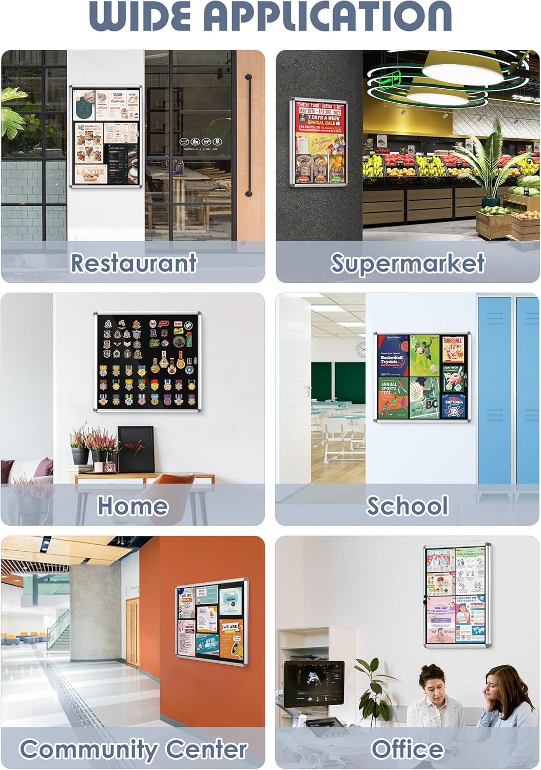 Enclosed Bulletin Board Lockable Display Case Message Board with Locking Door for Indoor, Black Felt, Silver Aluminum Frame, 28x26 inch (6xA4)