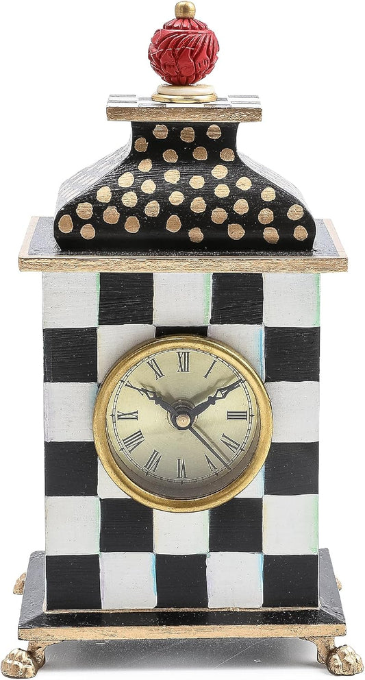 MACKENZIE-CHILDS Desk Clock, Decorative Wood Clock for Kitchen and Living Room, Black-and-White Courtly Check