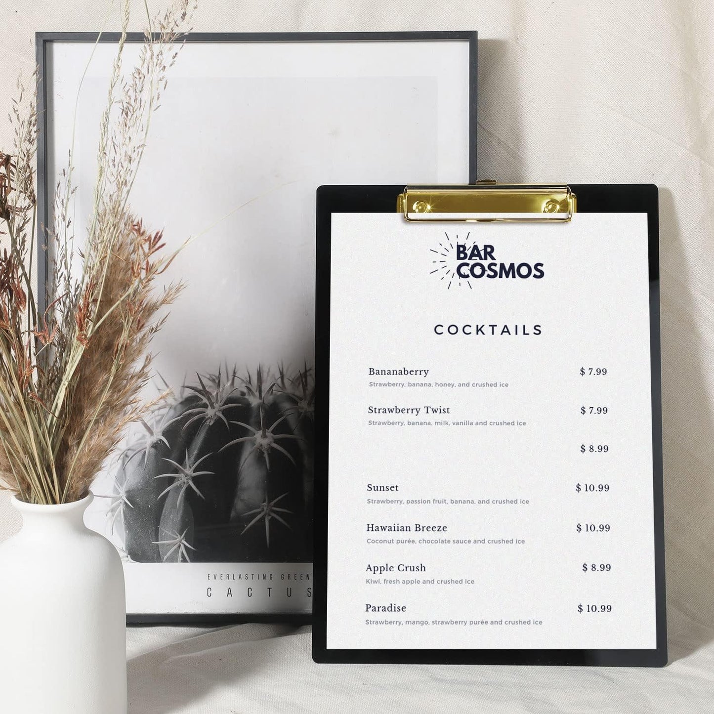 UNIQOOO Black Acrylic Clipboard with Shinny Gold Finish Clip, Perfect for Modern Arts Lover, Fashion and Style Expert, Calligrapher, Office, Seminars, Workshops, Home School, Classroom, Event