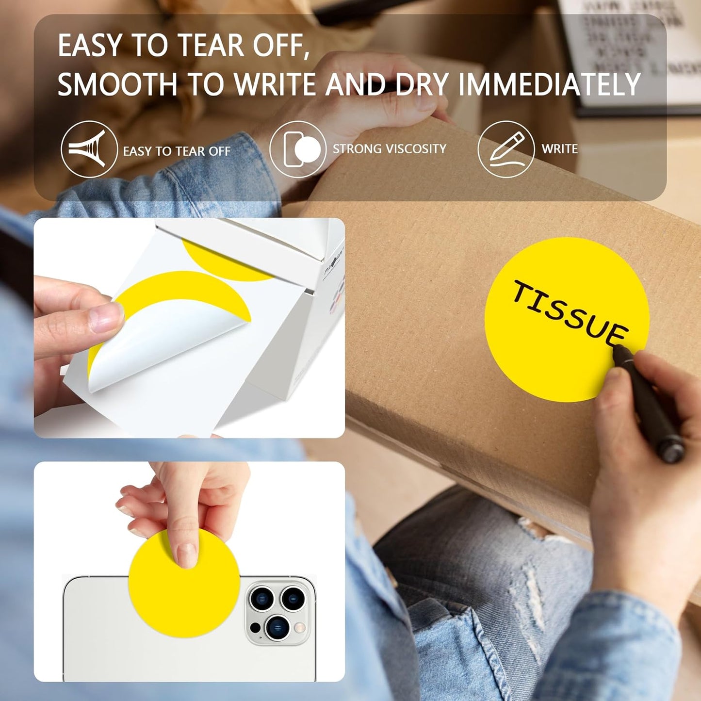 PARLAIM 3" Diameter Round Yellow Color Coding Sticker, 4 Rolls 2000PCS Circle Dot Label,Permanent for Inventory Box Labeling