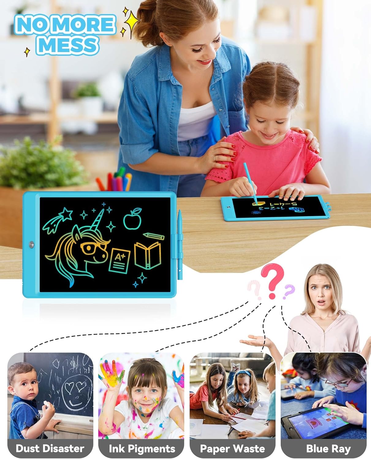 KOKODI 8.5 Inch LCD Writing Tablet with Anti-Lost Stylus, Erasable Doodle Board Colorful Toddler Drawing Pad, Car Travel School Games Toys for 3 4 5 6 7 8 Kids, Birthday Gift for Girls Boys Blue