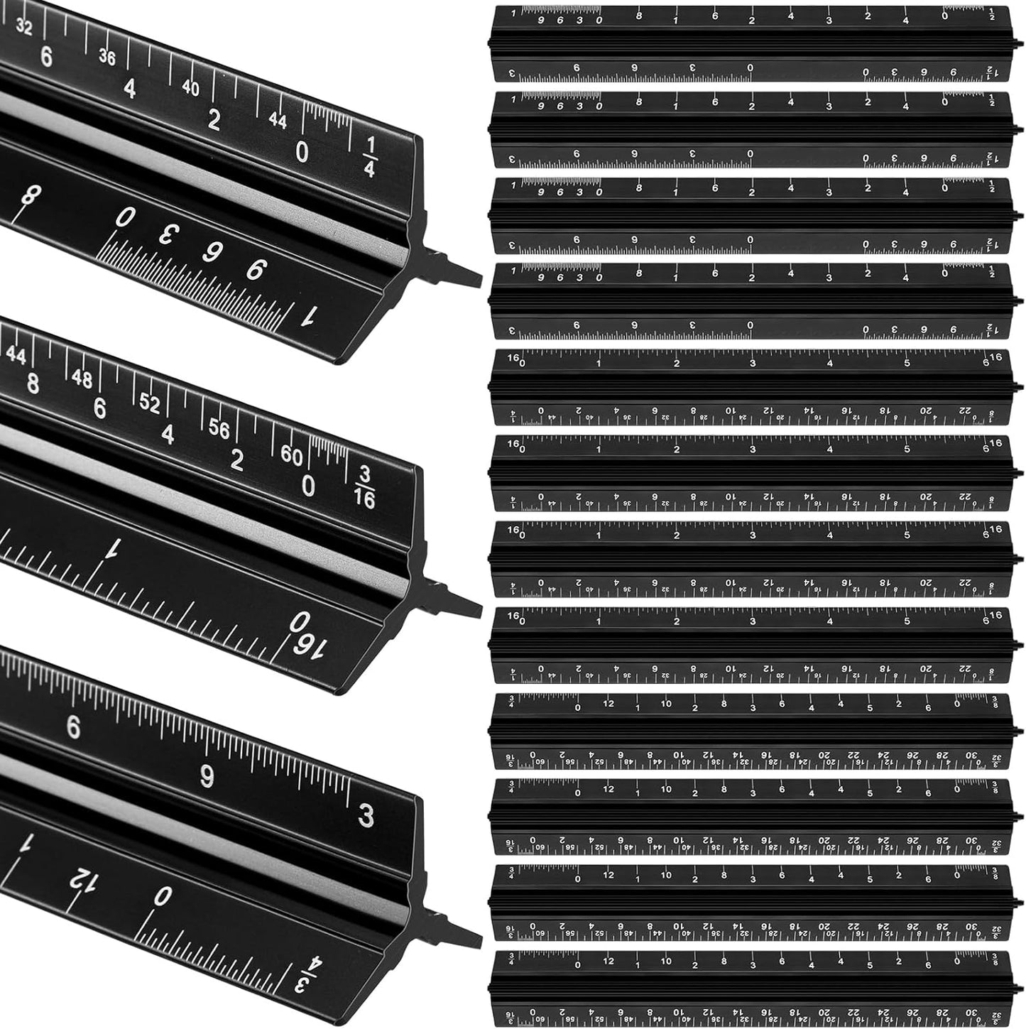 Fumete 12 Pack 6 Inch Architectural Engineering Scale Rulers Small Scale Ruler Pocket Size Scale Ruler Construction Rulers Imperial Measurements for Architects Engineering, Draftsman Drawing(Black)