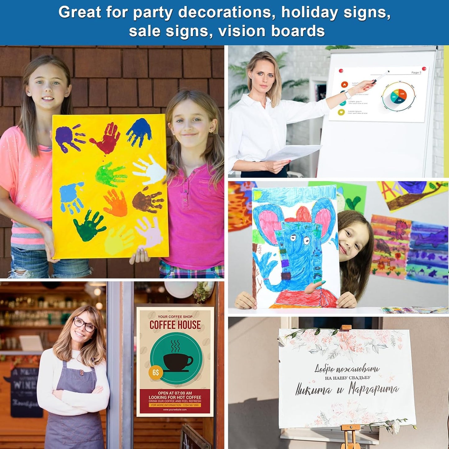 8 Pcs 14" x 22" Poster Board White Poster Board Paper Bulk 250 GSM Thickness Vision Boards Smart PosterBoard for Drawing School Arts Craft Projects Presentations Scrapbooking Blank Graphic Display