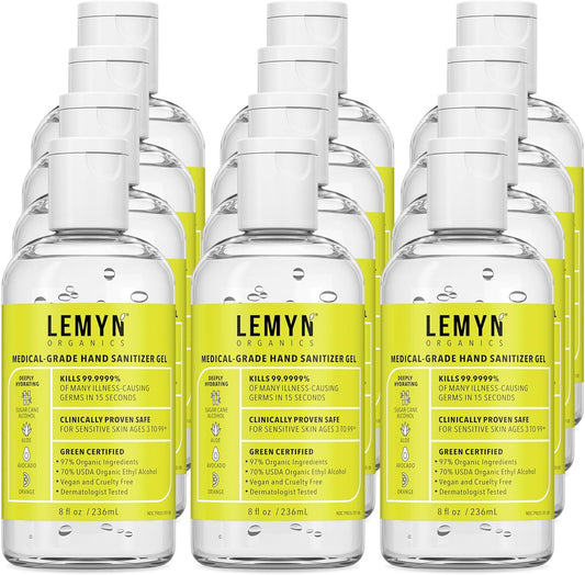Medical Grade Hand Sanitizer Gel - 97% ORGANIC - 8 FL.OZ. Flip-Top (PACK OF 12)