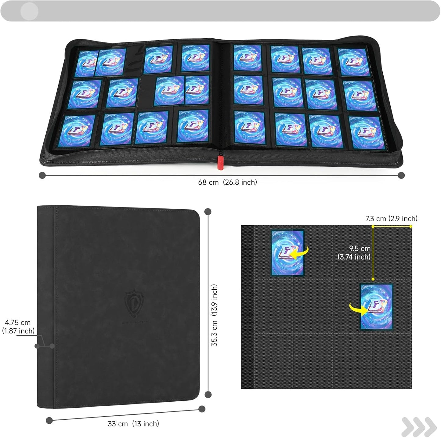 Trading Card Binder with Zip,12 Pockets Card Binder,720 Double Sided Pocket Card Collection Binder,Card Album Card Folder for MTG,TCG,Sports Cards,Game Cards,Black